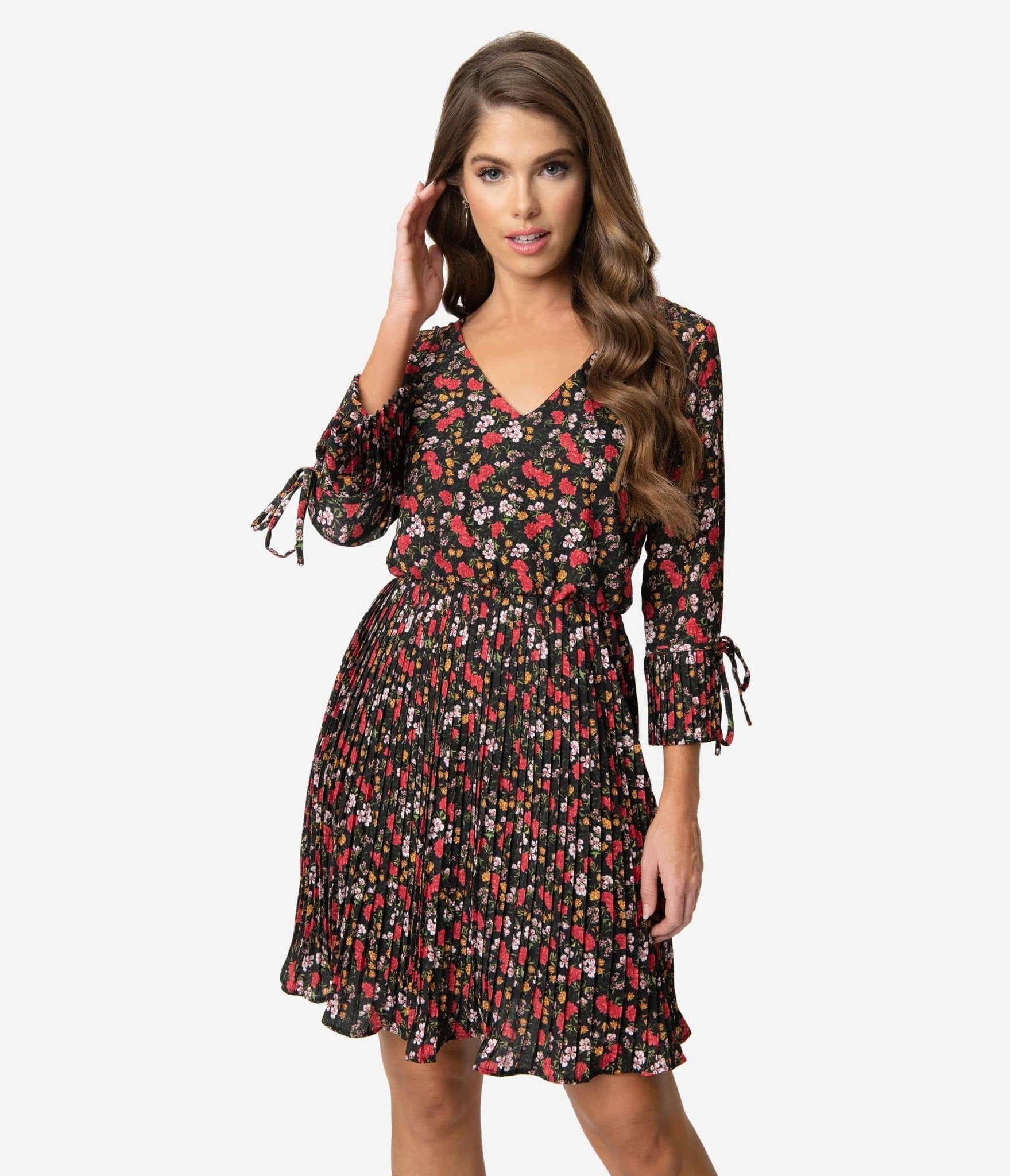 

Smak Parlour Multicolor Floral Print Crepe Sleeved Lead Like A Girl Fit & Flare Dress
