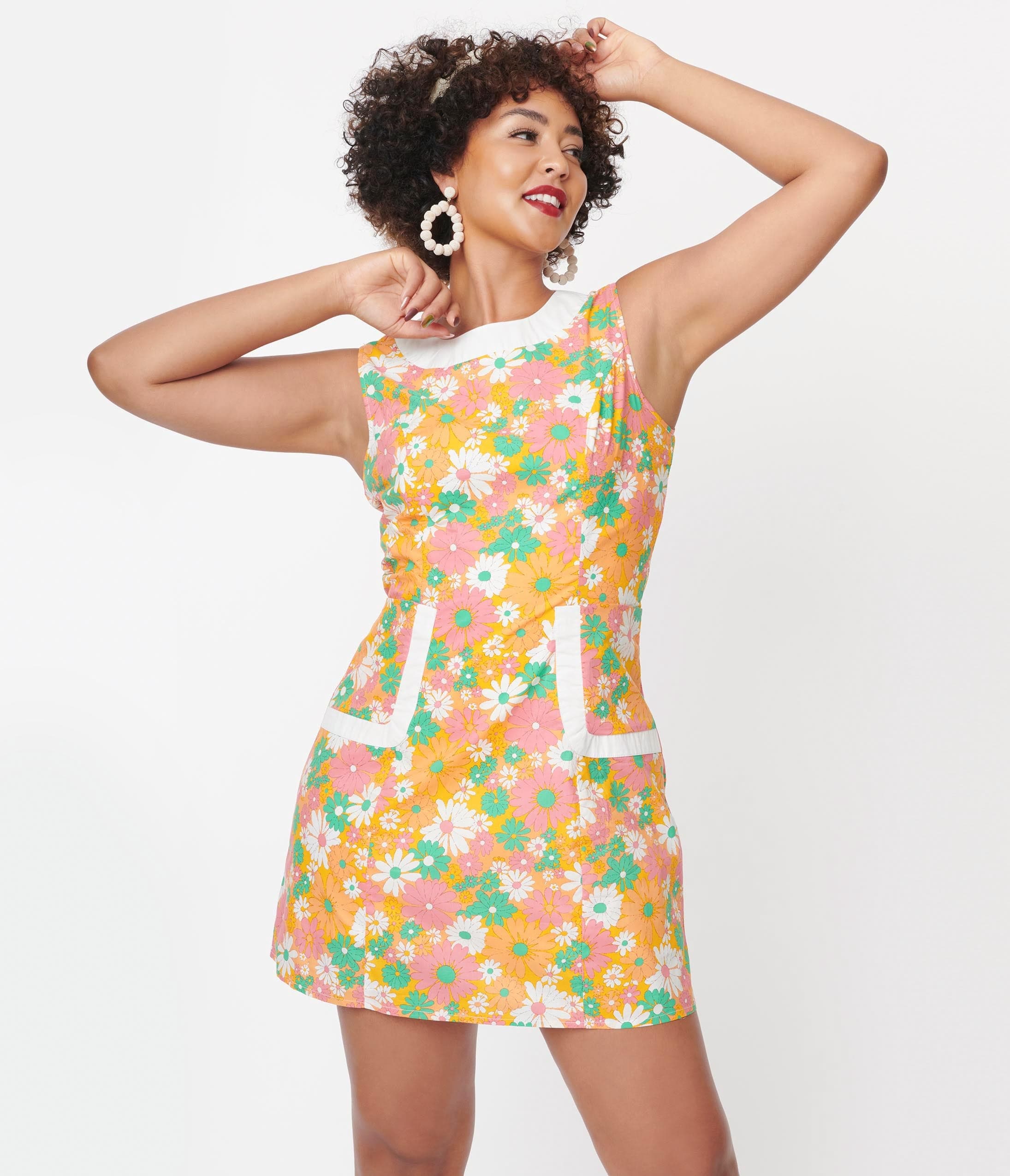 

Smak Parlour Mustard & Pink Daisy Liberated Mini Dress