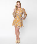 Long Sleeves Scoop Neck Floral Print Fit-and-Flare Self Tie Fitted Keyhole Dress