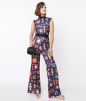 Floral Print Knit Self Tie Keyhole Fitted Jumpsuit With a Bow(s)