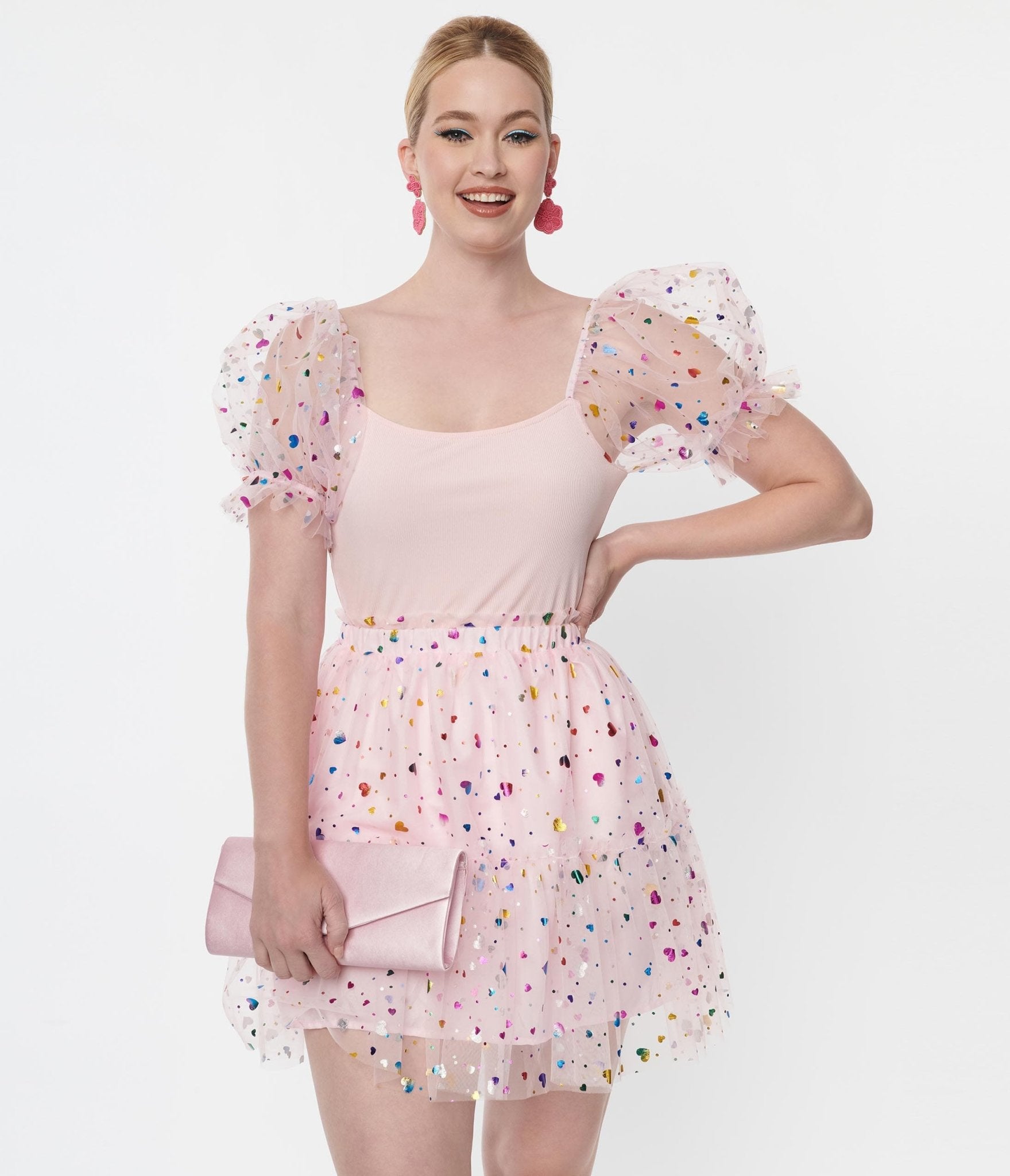 

Smak Parlour Pink & Confetti Heart Sleeve Googly Eyes Top