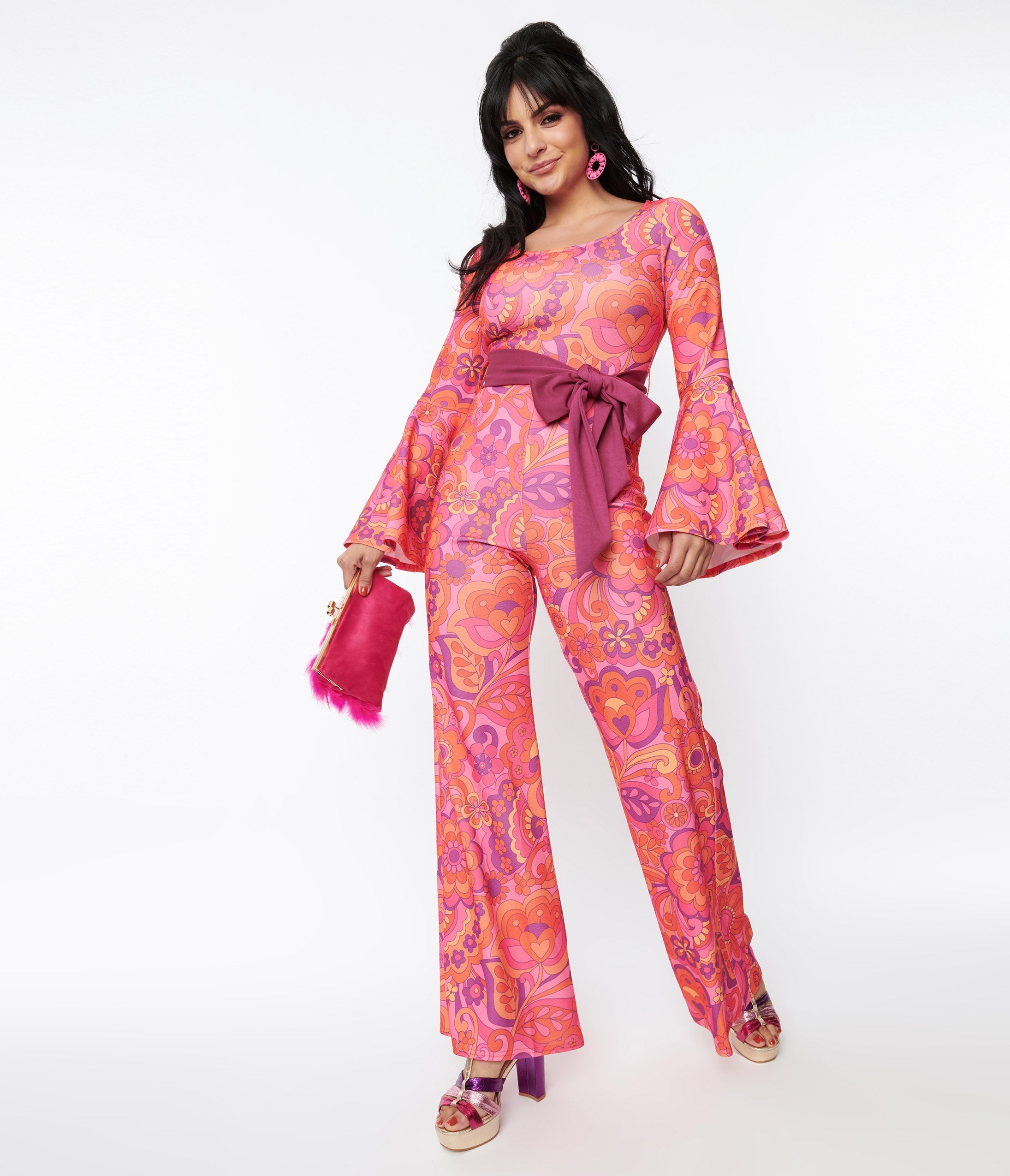 

Smak Parlour Pink Mod Floral Bell Sleeve Jumpsuit