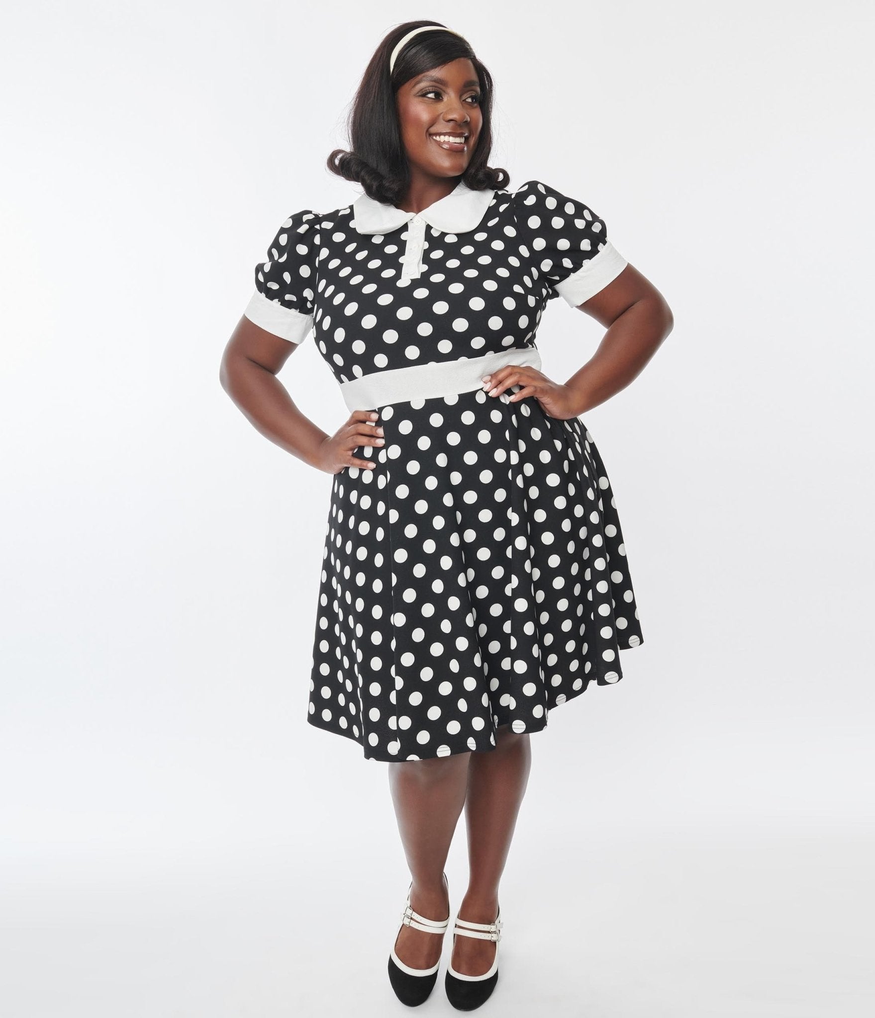 

Smak Parlour Plus Size Black & White Polka Dot Print Flare Dress