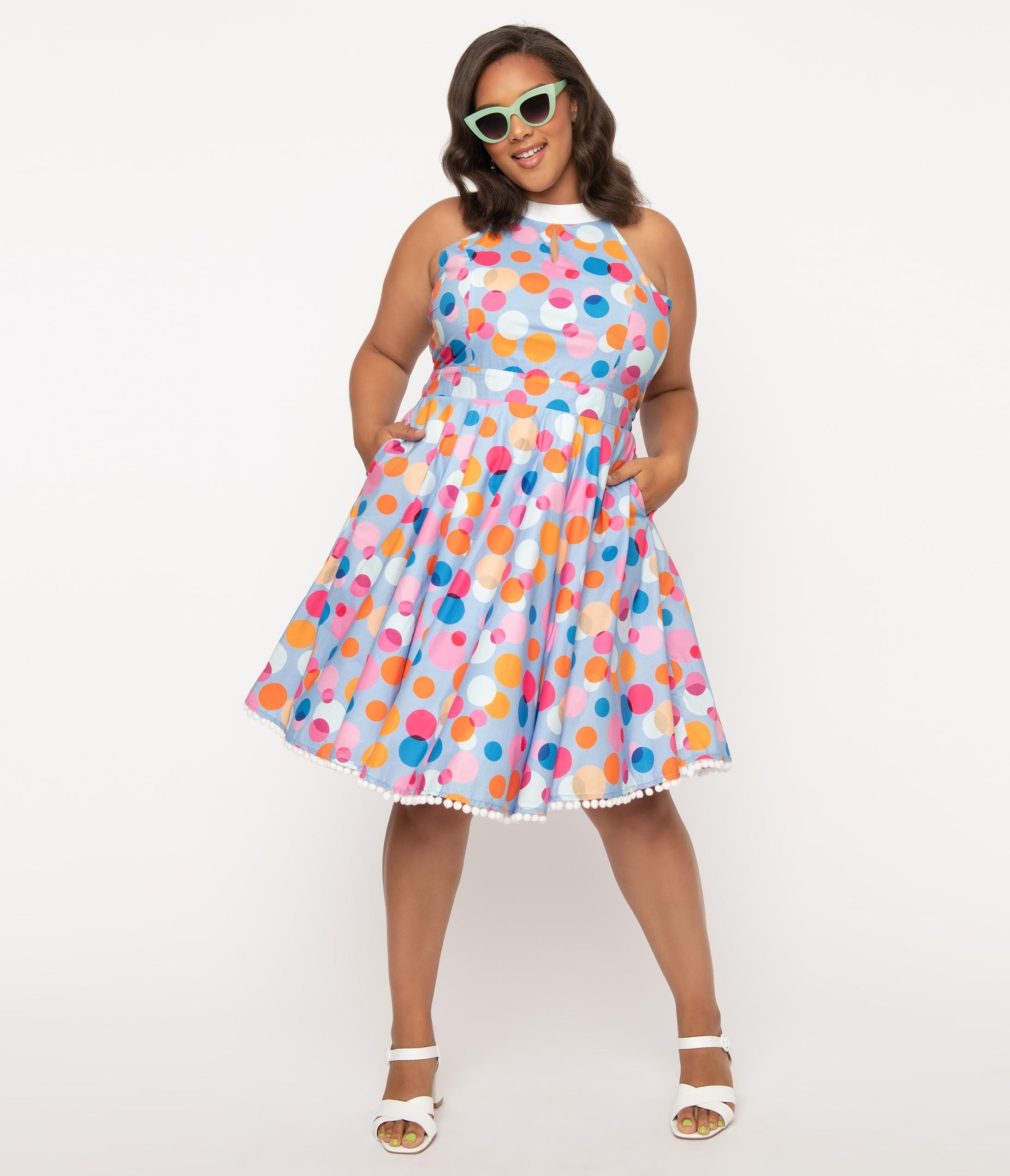 

Smak Parlour Plus Size Blue & Multicolor Polka Dots Make Me Over Flare Dress