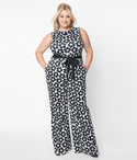 Plus Size Floral Print Cowl Neck Back Zipper Fitted Knit Elasticized Tie Waist Waistline Jumpsuit With a Sash