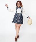 Plus Dark Check Suspender Skirt