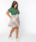 Plus Size Short Button Front Pocketed Checkered Gingham Print Puff Sleeves Sleeves Shirt Dress