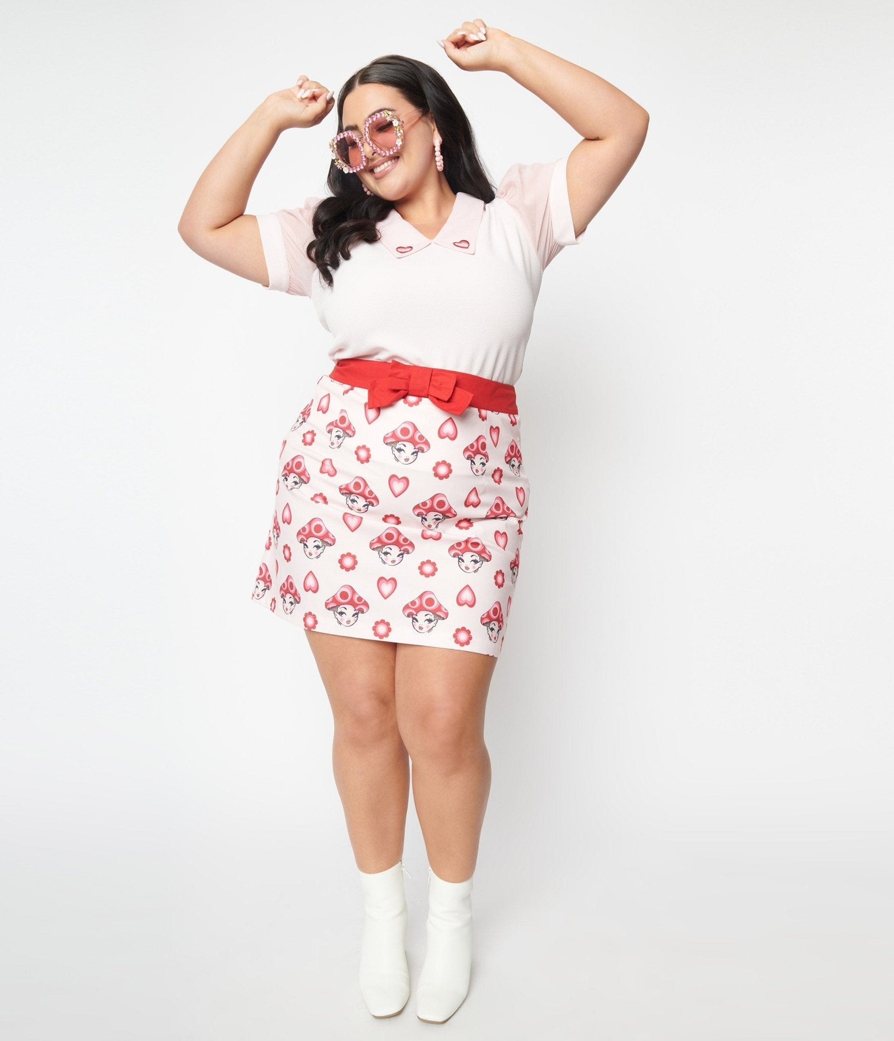 

Smak Parlour Plus Size Pink & Red Madam Mushroom Mod Skirt