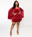 Plus Size Velvet Scoop Neck Short Fitted Pocketed Glittering Dress