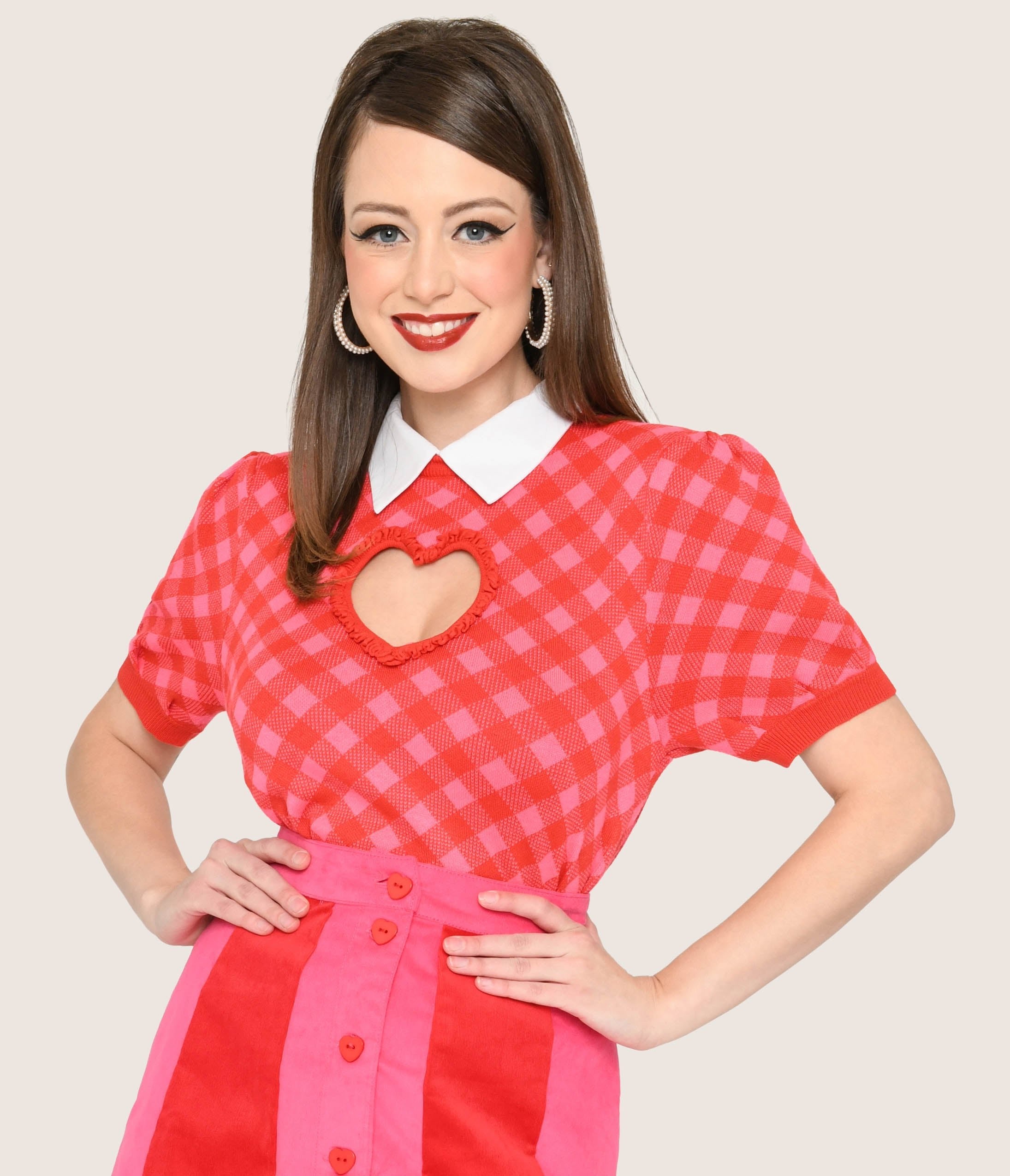 Unique Vintage Pink & Red Plaid Lamar Swing Dress