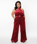 Halter Velvet Draped Belted Jumpsuit