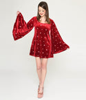 Fitted Glittering Pocketed Scoop Neck Velvet Short Dress