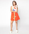 Shift Above the Knee Colorblocking Vintage Pocketed Embroidered Flower(s) Dress