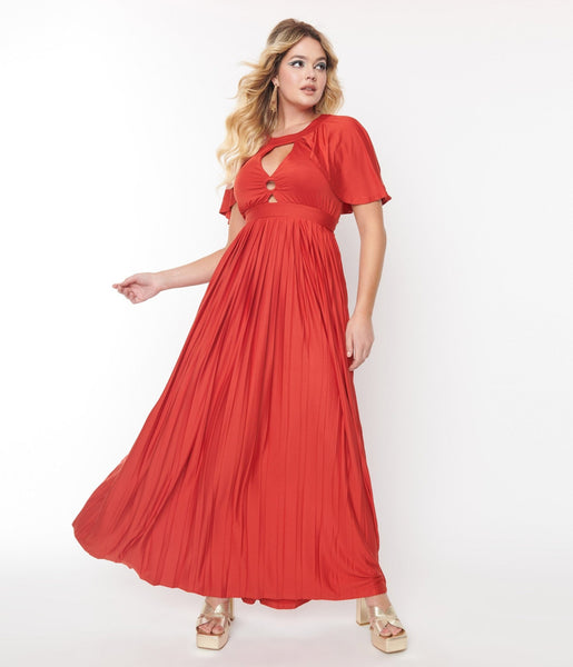 Fitted Pleated Cutout Maxi Dress