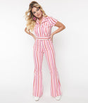 Elasticized Waistline Belted Striped Zig Zag Print Jumpsuit