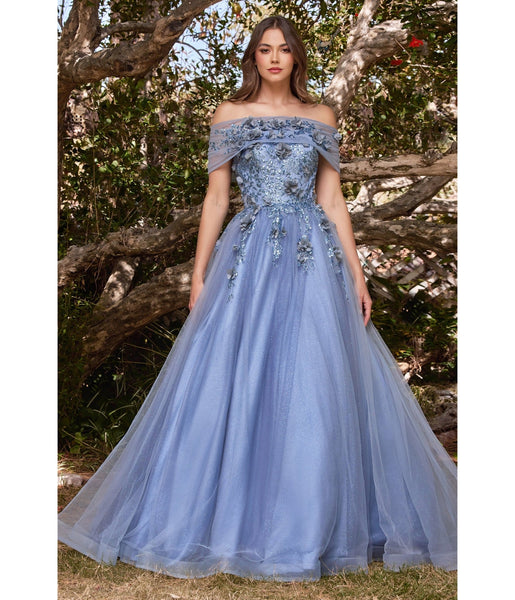 Tulle Applique Glittering Sweetheart Floral Print Off the Shoulder Ball Gown Prom Dress