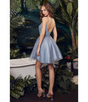 A-line Short Tulle Open-Back Glittering Beaded Back Zipper Scoop Neck Homecoming Dress