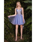 Sophisticated A-line V-neck Short Applique Beaded Spaghetti Strap Homecoming Dress