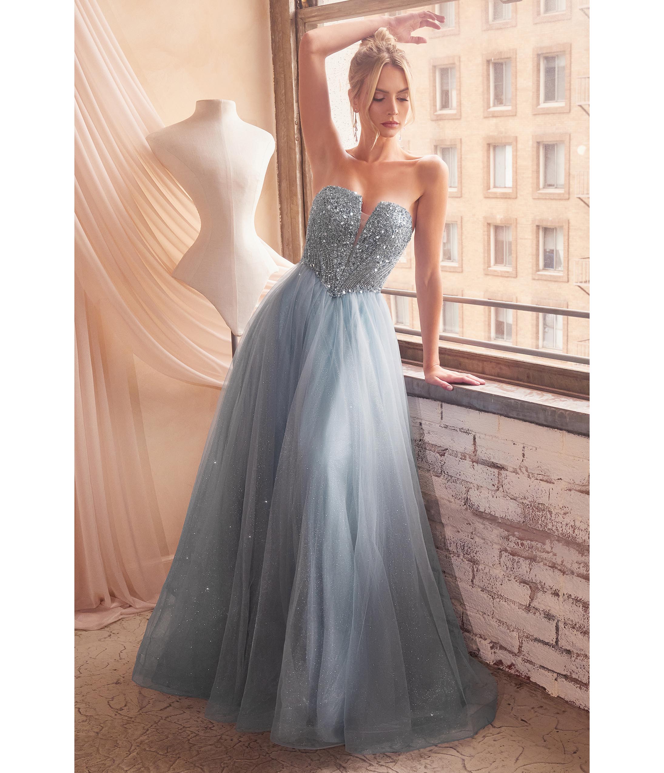 

Cinderella Divine Smoky Blue Glitter Bodice & Tulle Prom Ball Gown