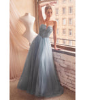 A-line V-neck Strapless Plunging Neck Corset Waistline Tulle Lace-Up Sequined Glittering Ball Gown Prom Dress