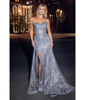 Cinderella Divine Smoky Glitter Printed Strapless Mermaid Evening Gown