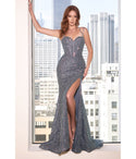 Sophisticated Floor Length Corset Waistline Mermaid Spaghetti Strap Sweetheart Sequined Fitted Open-Back Slit Prom Dress