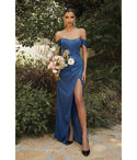 Off the Shoulder Sheath Satin Fitted Slit Lace-Up Draped Corset Waistline Ball Gown Sheath Dress/Prom Dress