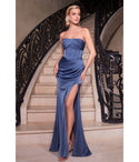 Strapless Sheath Slit Ruched Pleated Floor Length Corset Waistline Sweetheart Satin Sheath Dress/Evening Dress