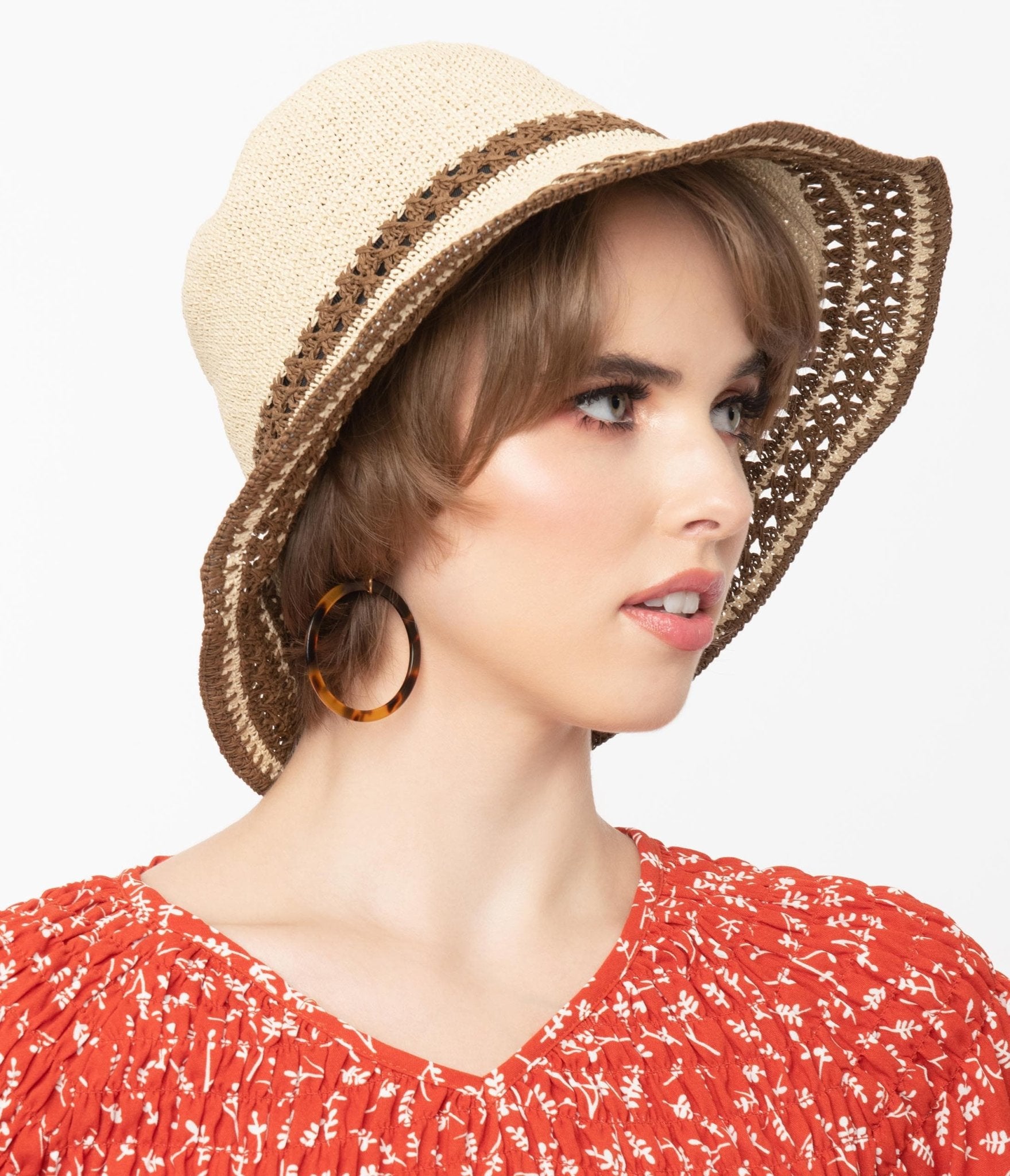 

Tan & Brown Straw Bucket Hat