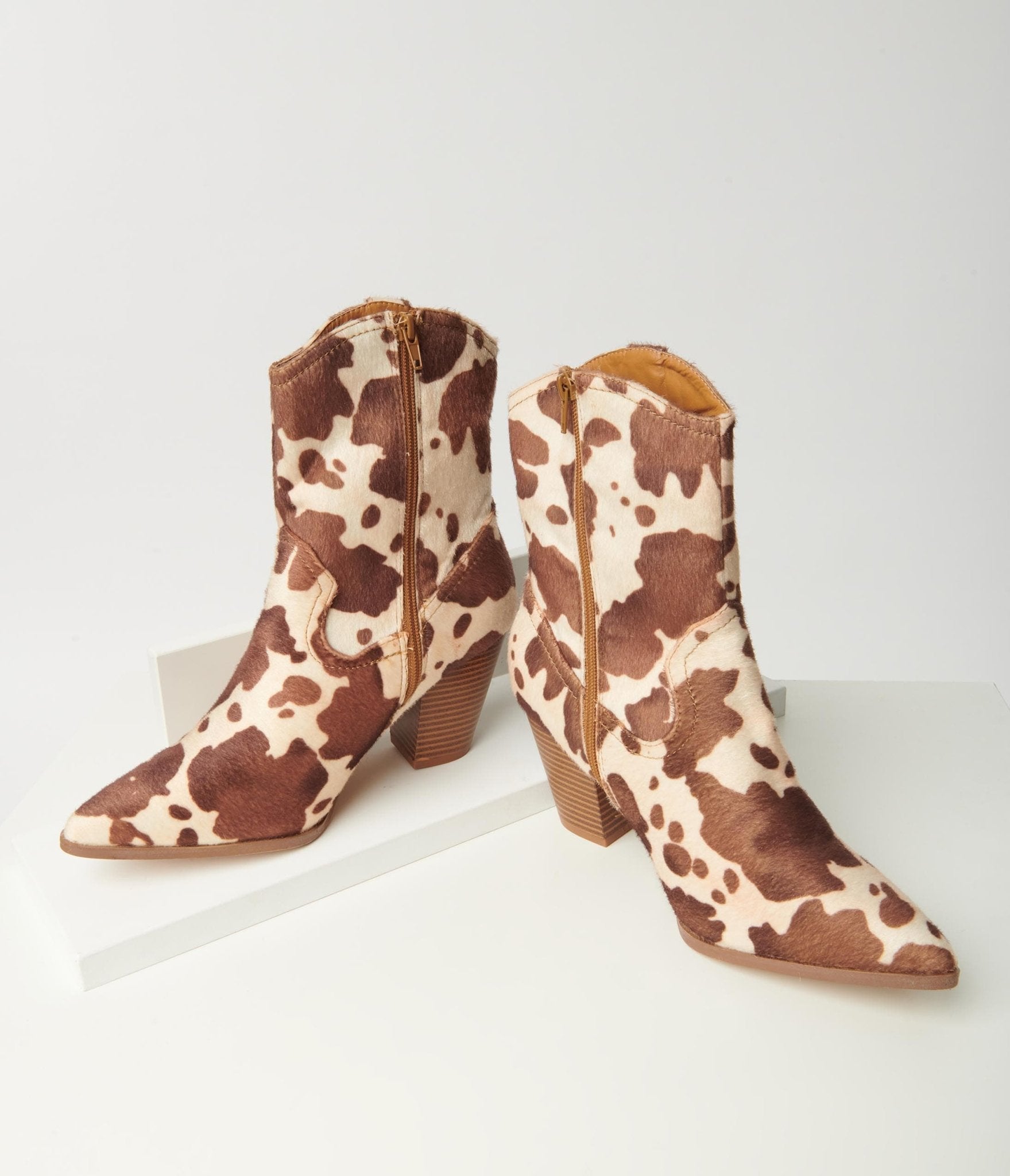 

Tan & Cream Cow Print Calf Hair Boot