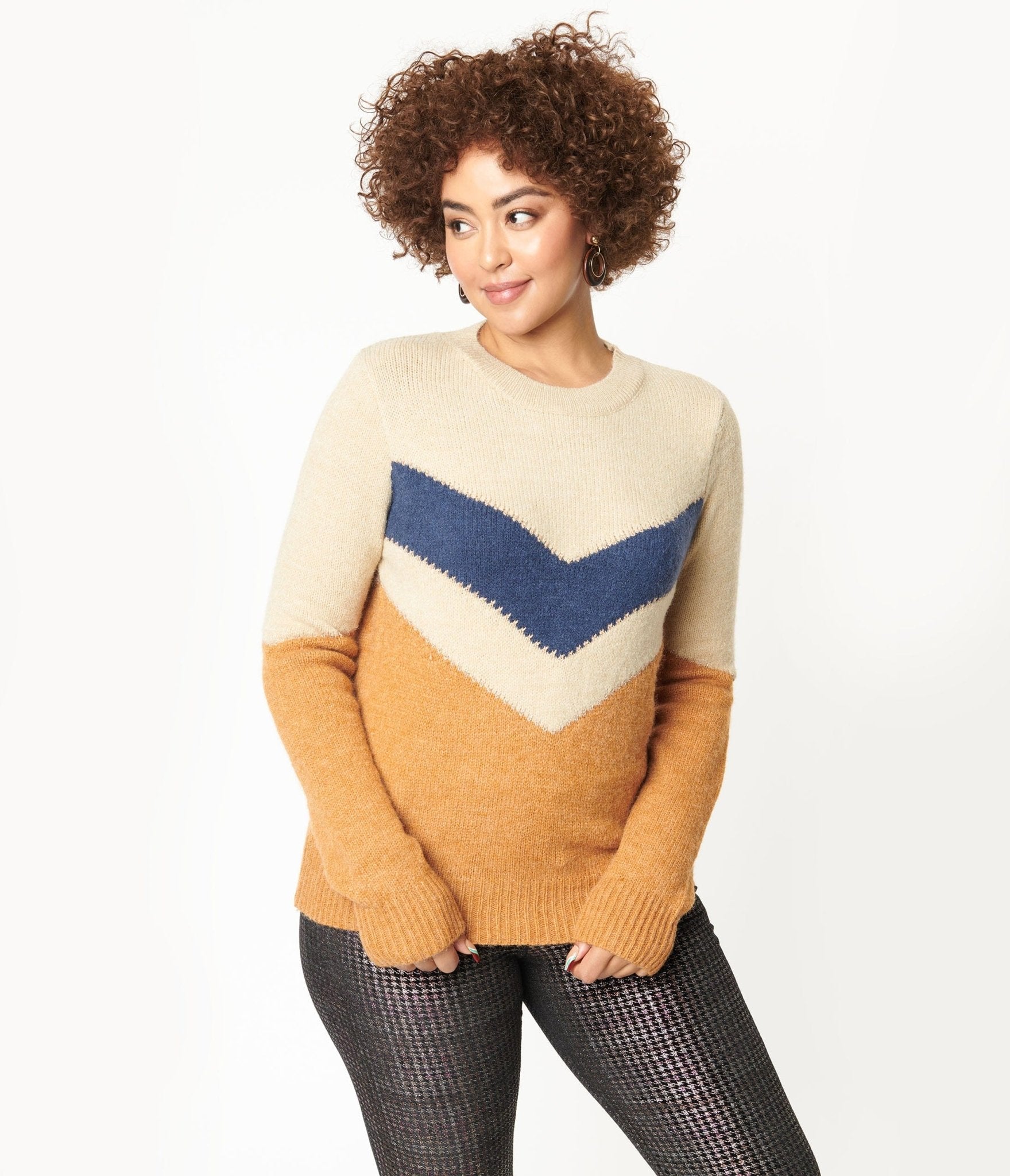 

Tan & Navy Chevron Stripe Sweater
