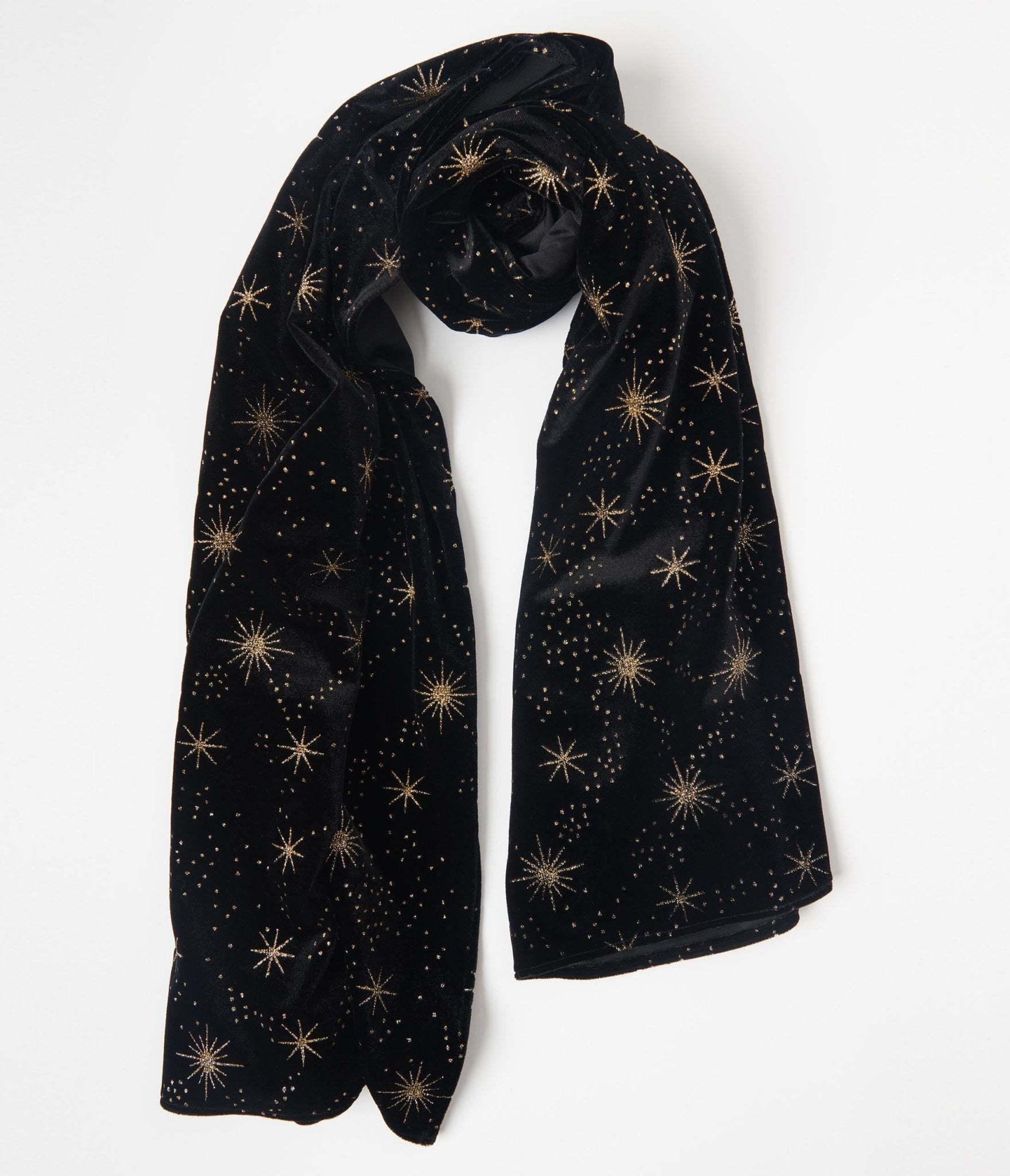 

The Great Gatsby X Unique Vintage Black & Gold Star Burst Velvet Long Hair Scarf