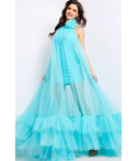 Sophisticated Short Floral Print Fitted High-Neck Sleeveless Prom Dress/Maxi Dress With Ruffles