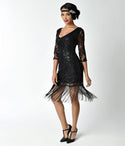 Cocktail General Print Vintage Sequined Beaded Sheer Long Sleeves Dress