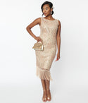 Sleeveless Beaded Sequined Cocktail Dress With Pearls