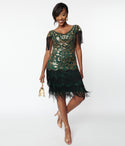 Cap Sleeves Tiered Mesh Vintage Fitted Sequined Dress