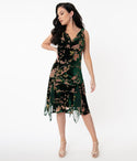 Draped Pleated Fitted Floral Print Cowl Neck Dropped Waistline Dress