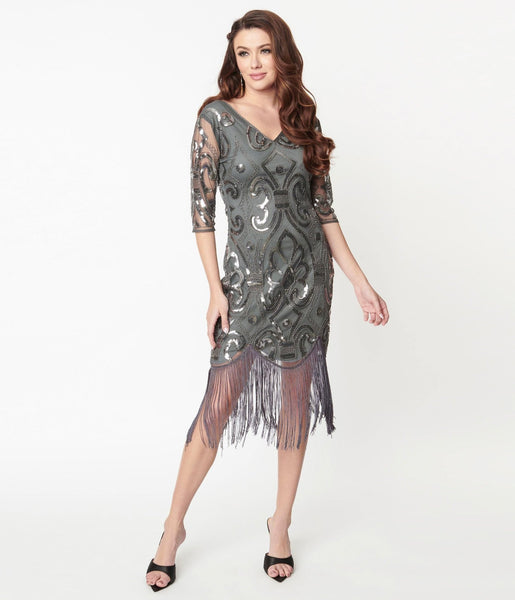 V-neck Sheer Elbow Length Sleeves Knit Beaded Sequined Mesh Fitted Side Zipper Dress With a Sash