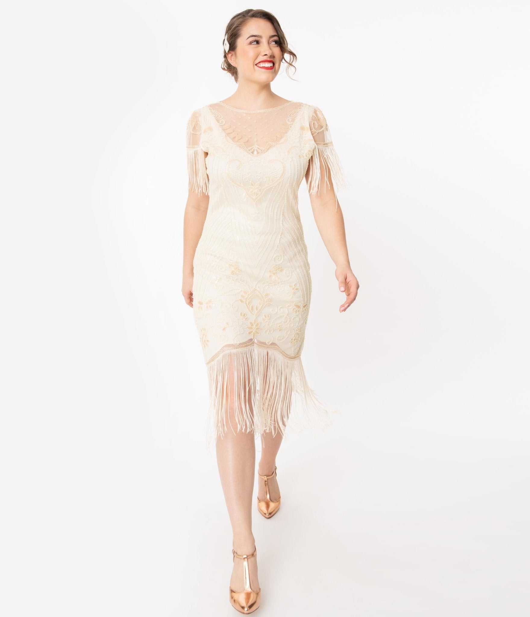 

Unique Vintage 1920S Ivory Beaded Nadine Flapper Dress
