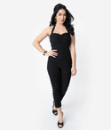 Pocketed Vintage Self Tie Halter Sweetheart Jumpsuit