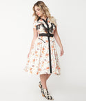 Swing-Skirt Floral Print Applique Snap Closure Belted Pocketed Fitted Satin Western