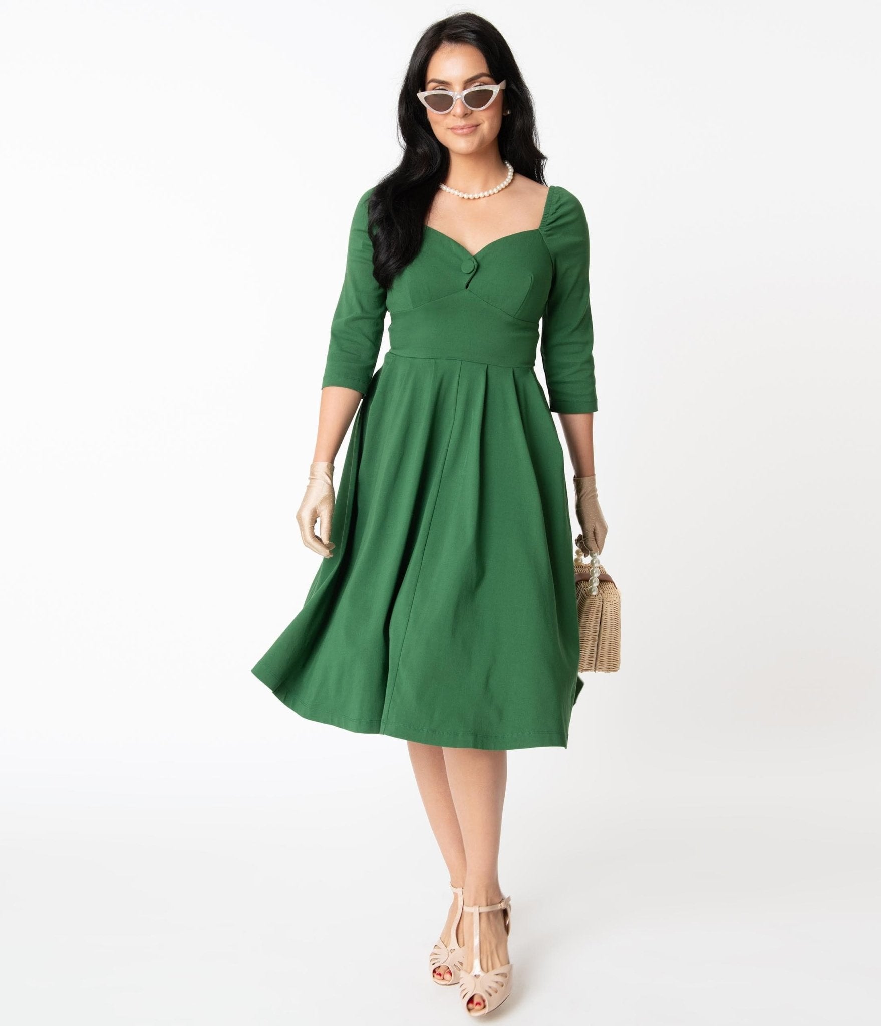 

Unique Vintage 1950S Green Lamar Swing Dress