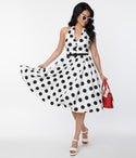 Belted Self Tie Polka Dots Print Sleeveless Halter Swing-Skirt Dress