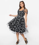 Tulle Back Zipper Fitted Vintage Mesh Swing-Skirt Dress