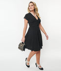 V-neck Belted Button Front Swing-Skirt Short Sleeves Sleeves Dress