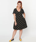 V-neck Above the Knee General Print Knit Fitted Pocketed Dress