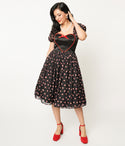 Swing-Skirt Satin Applique Sweetheart Dress by Unique Vintage