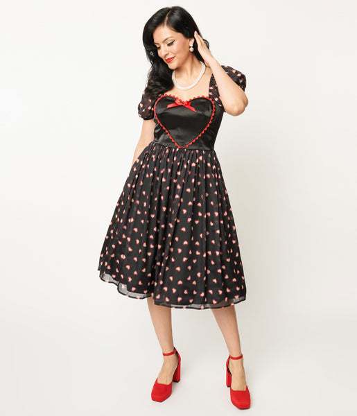 Sweetheart Swing-Skirt Satin Applique Dress