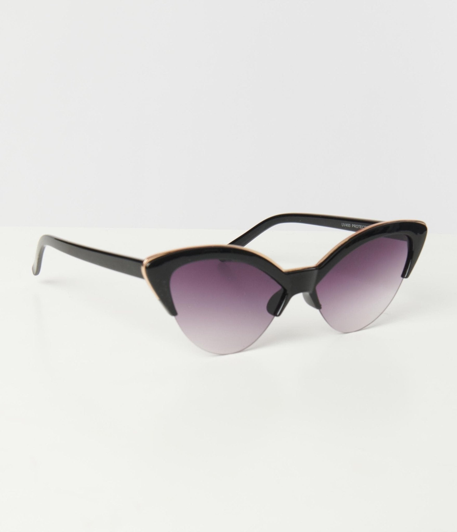 

Unique Vintage Black & Silver Half Rim Cat Eye Sunglasses
