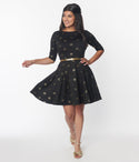 Knit Fit-and-Flare Elasticized Princess Seams Waistline Fitted Belted Dress